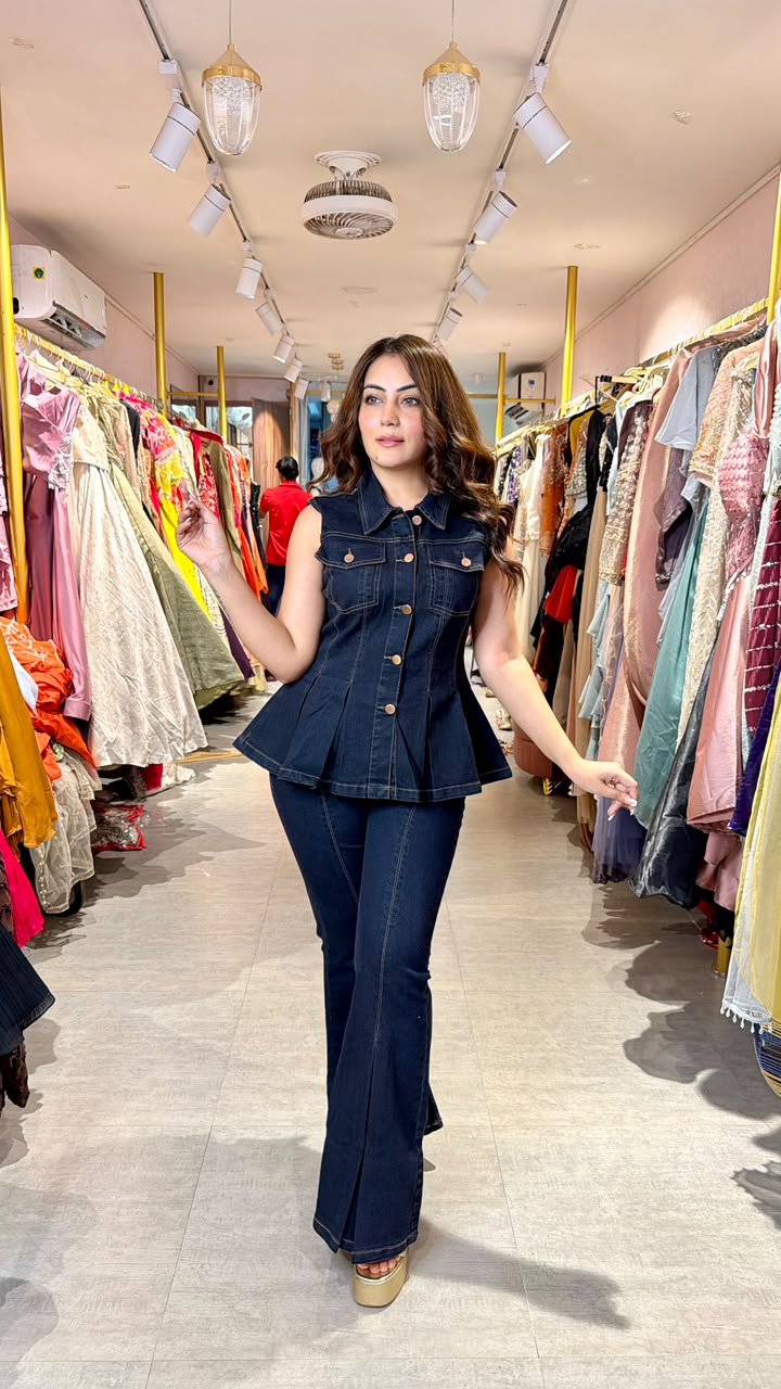 Dark Wash Denim Peplum Co-ord Set