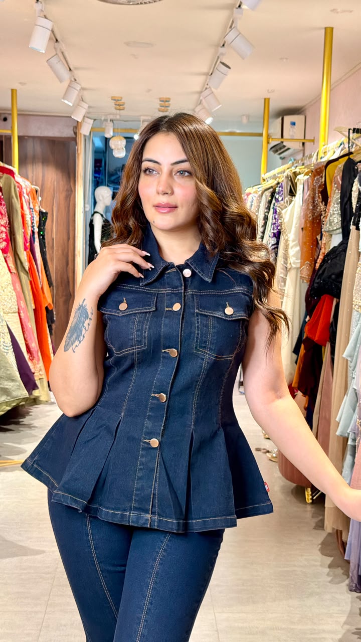 Dark Wash Denim Peplum Co-ord Set