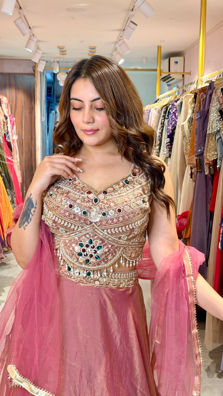 Designer Embellished Anarkali Gown with Dupatta