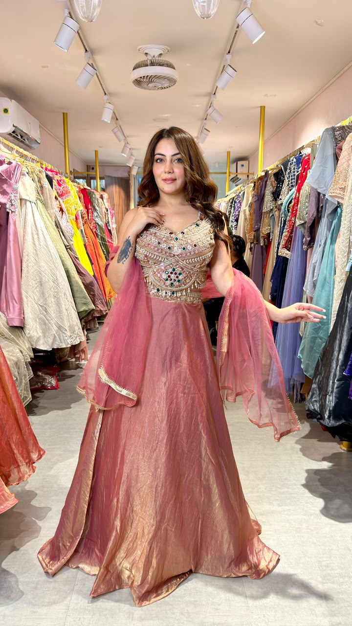 Designer Embellished Anarkali Gown with Dupatta