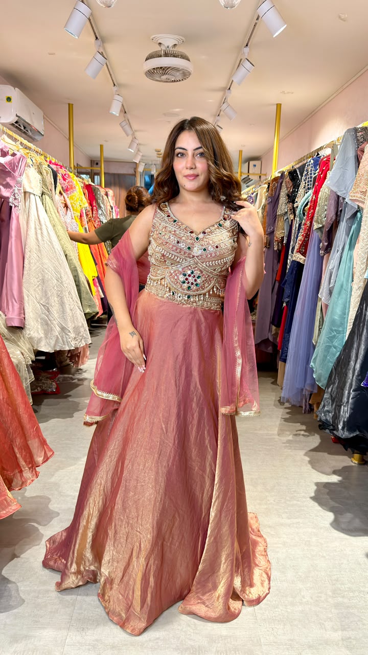 Designer Embellished Anarkali Gown with Dupatta