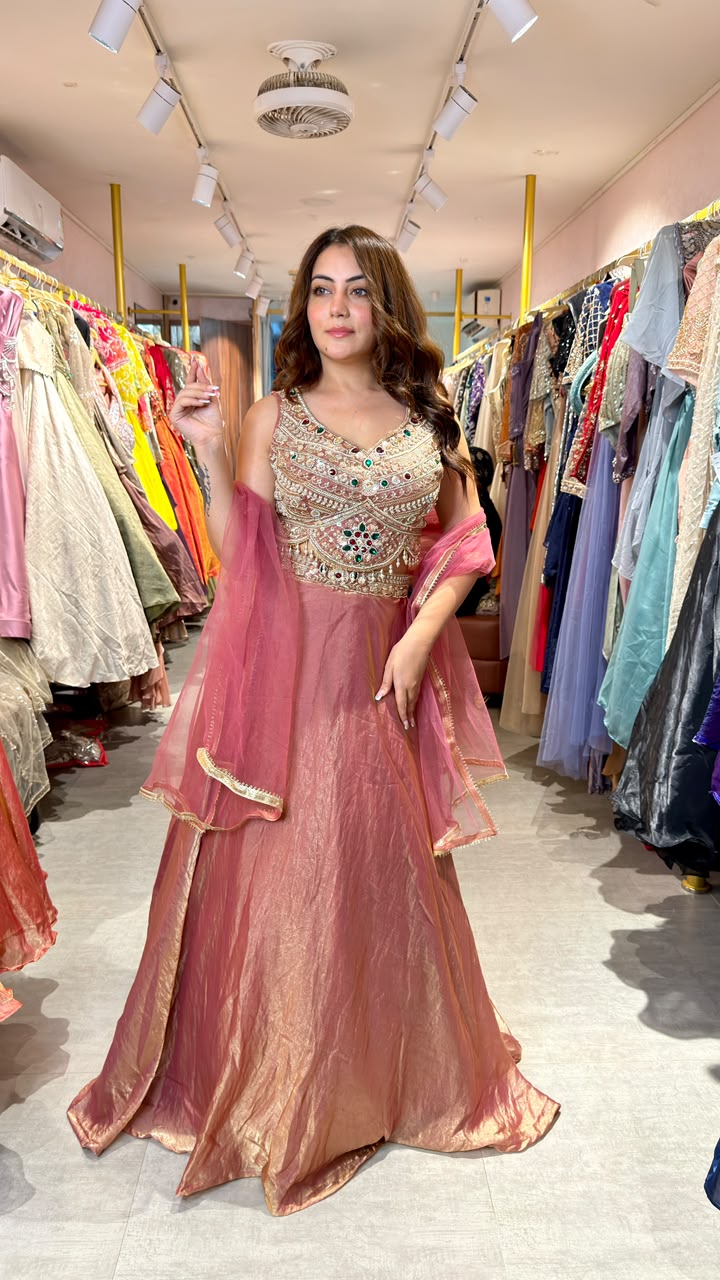 Designer Embellished Anarkali Gown with Dupatta