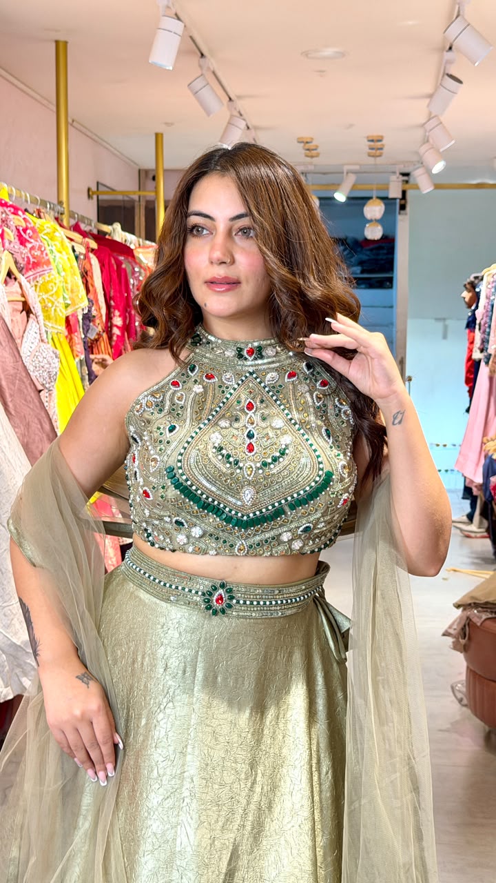 Embellished Halter Neck Lehenga Set