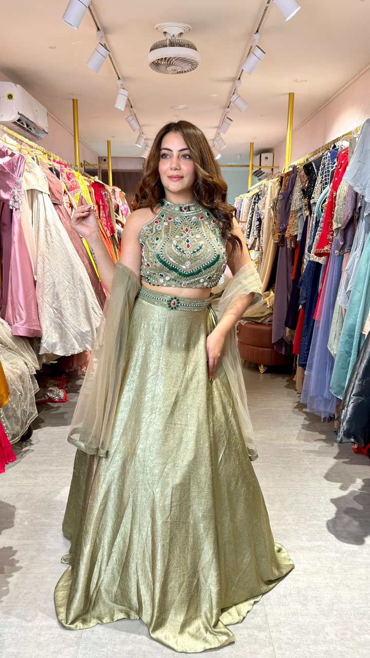 Embellished Halter Neck Lehenga Set