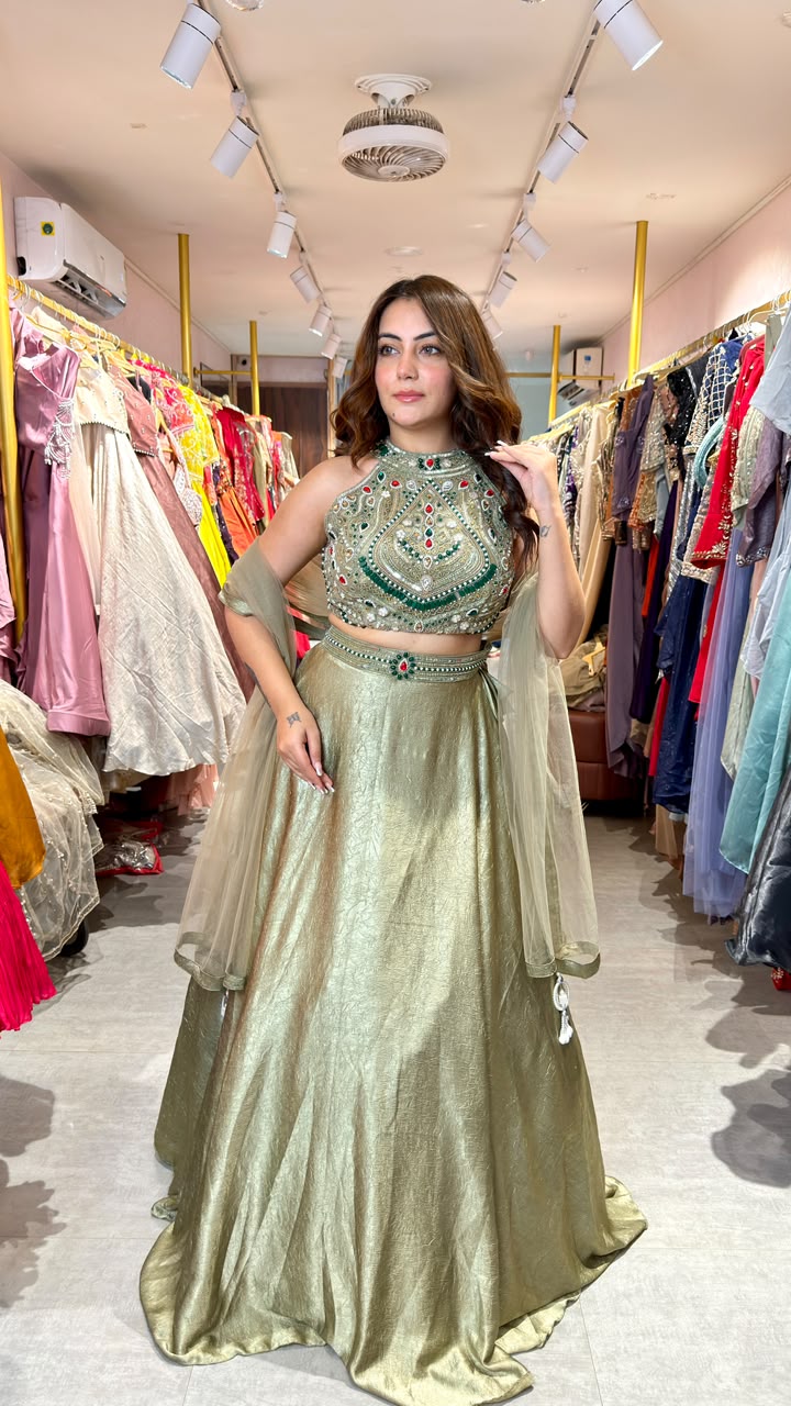 Embellished Halter Neck Lehenga Set