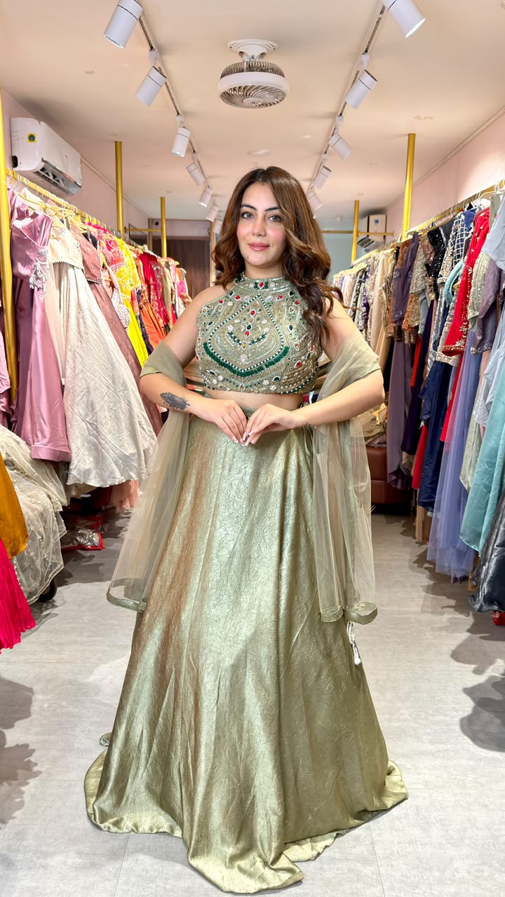Embellished Halter Neck Lehenga Set