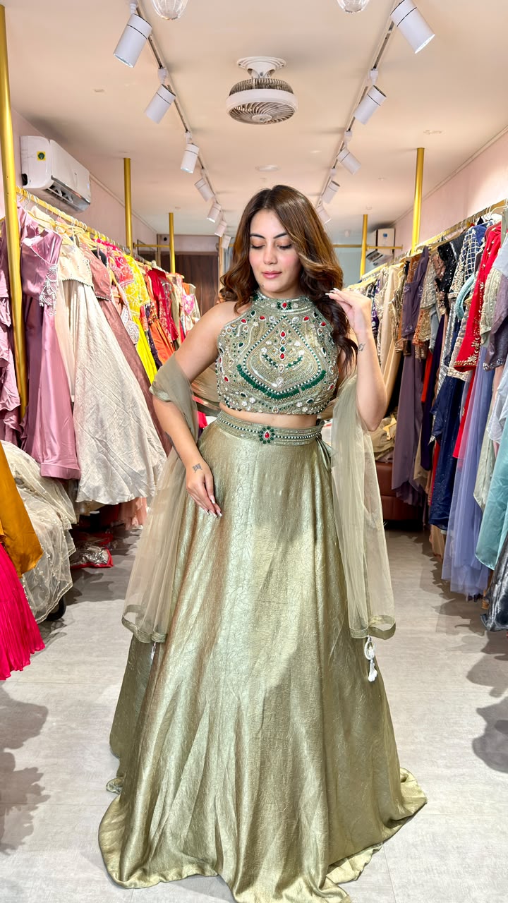 Embellished Halter Neck Lehenga Set