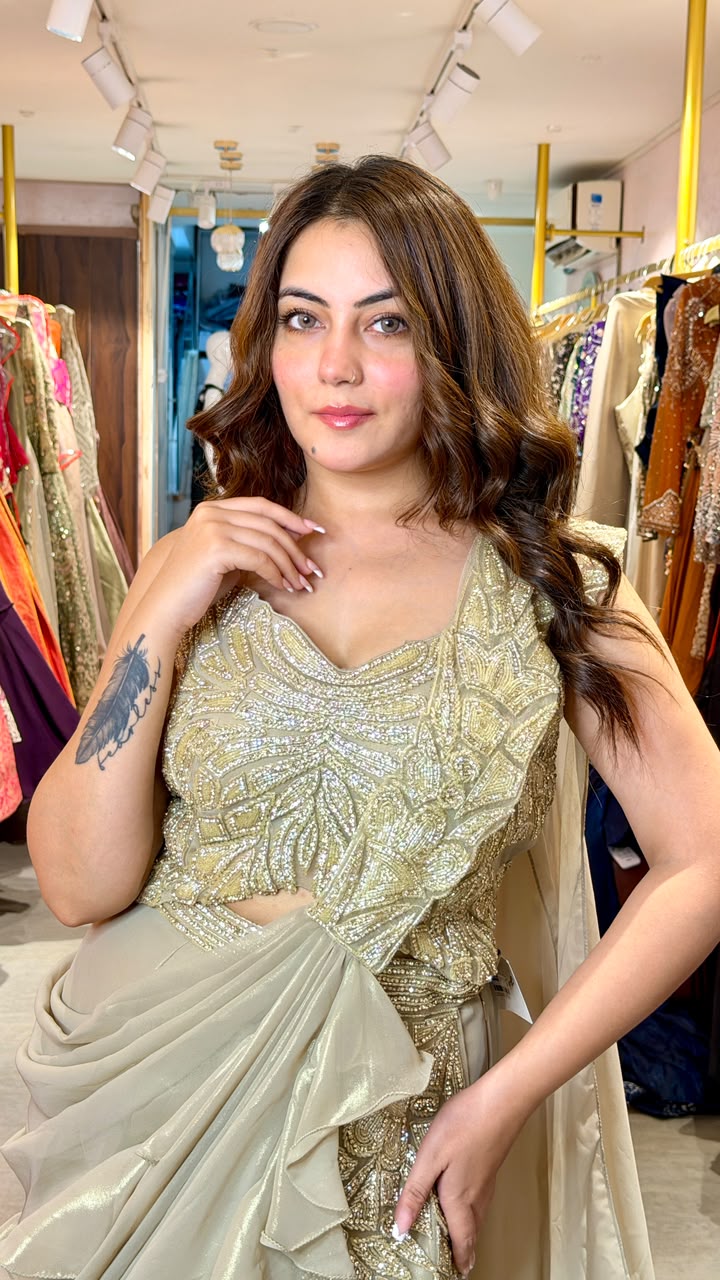 Champagne Gold Embellished Drape Saree Gown
