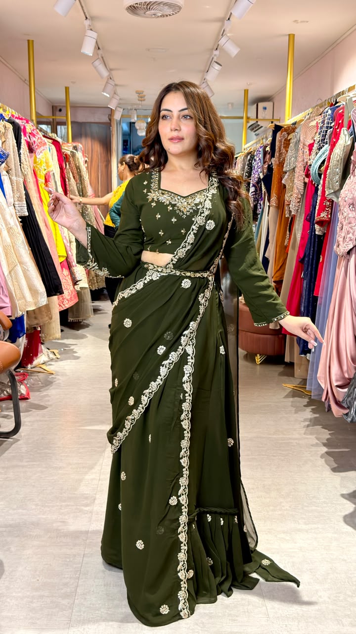 Embroidered Ready-to-Wear Saree Gown