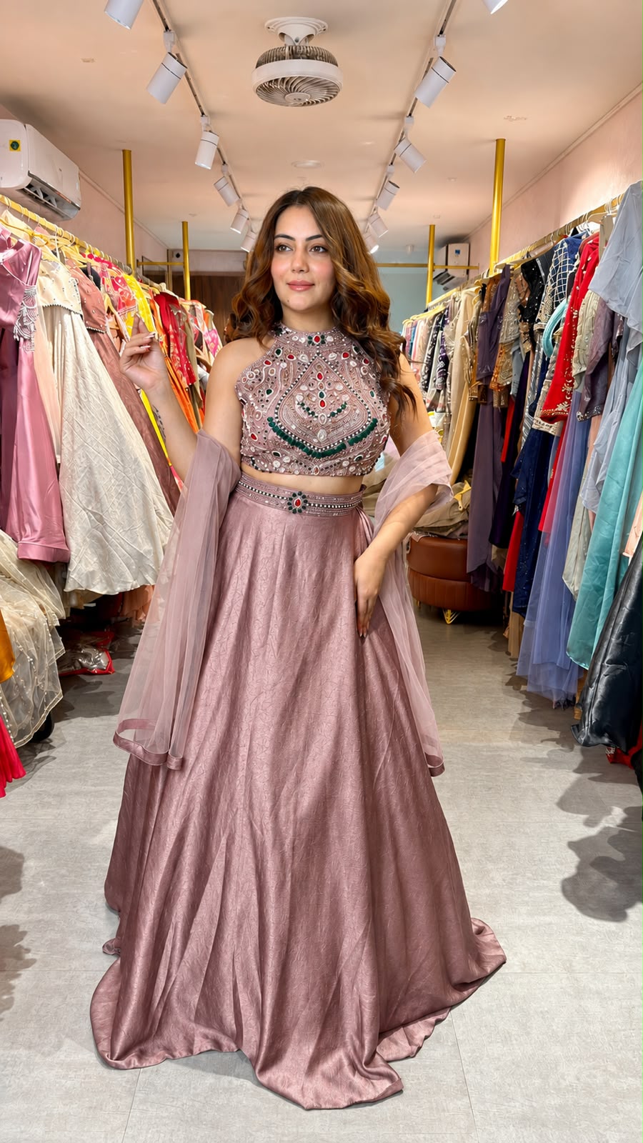 Embellished Halter Neck Lehenga Set