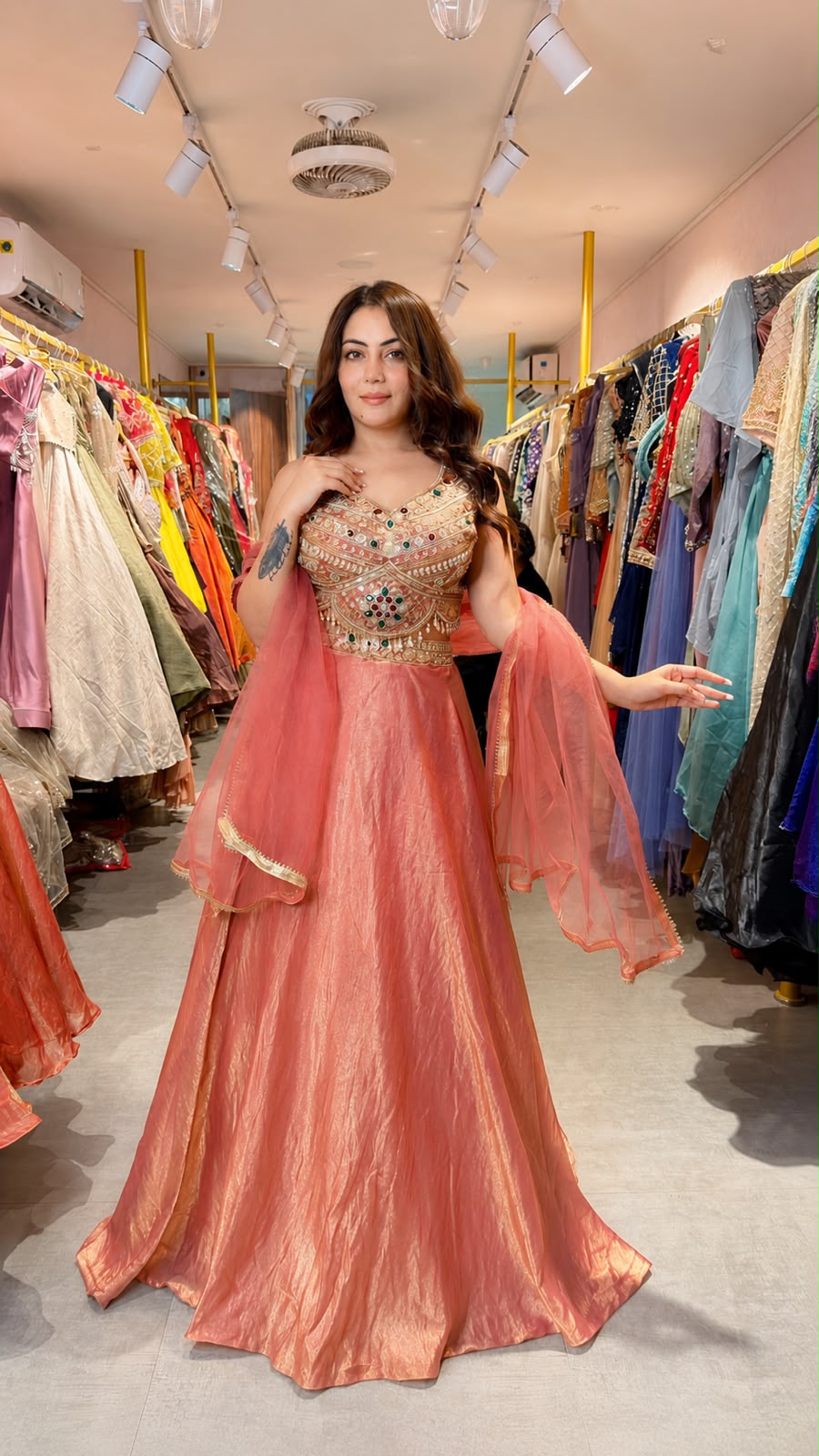 Designer Embellished Anarkali Gown with Dupatta