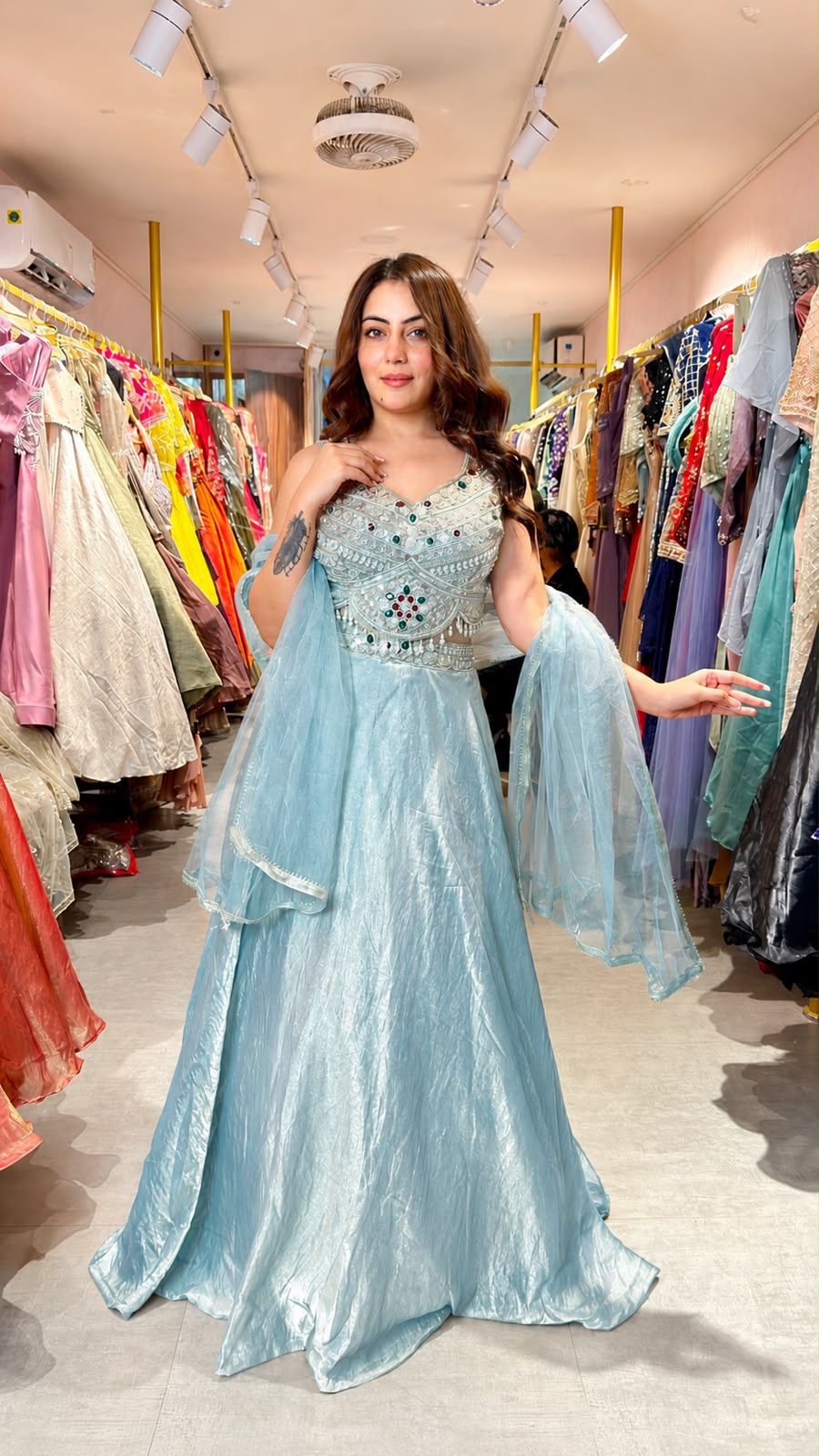 Designer Embellished Anarkali Gown with Dupatta