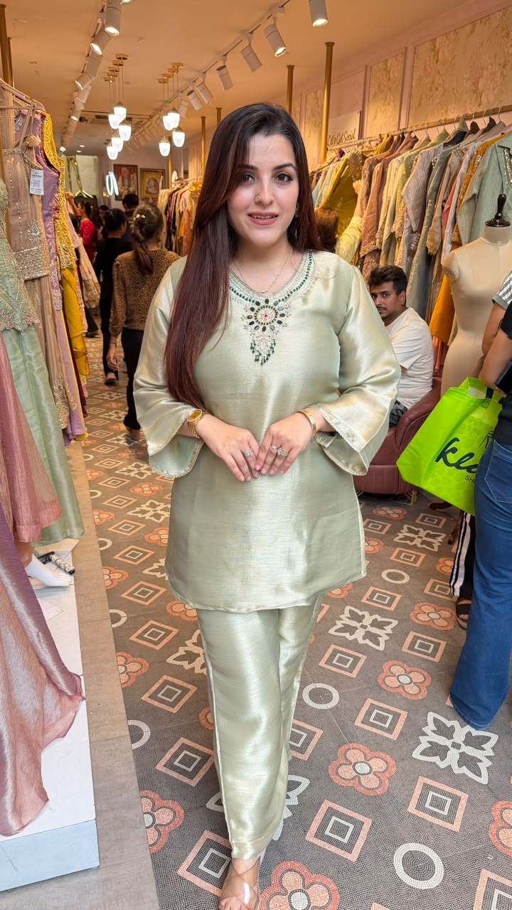 Sage Green Embellished Kurta Pant Set
