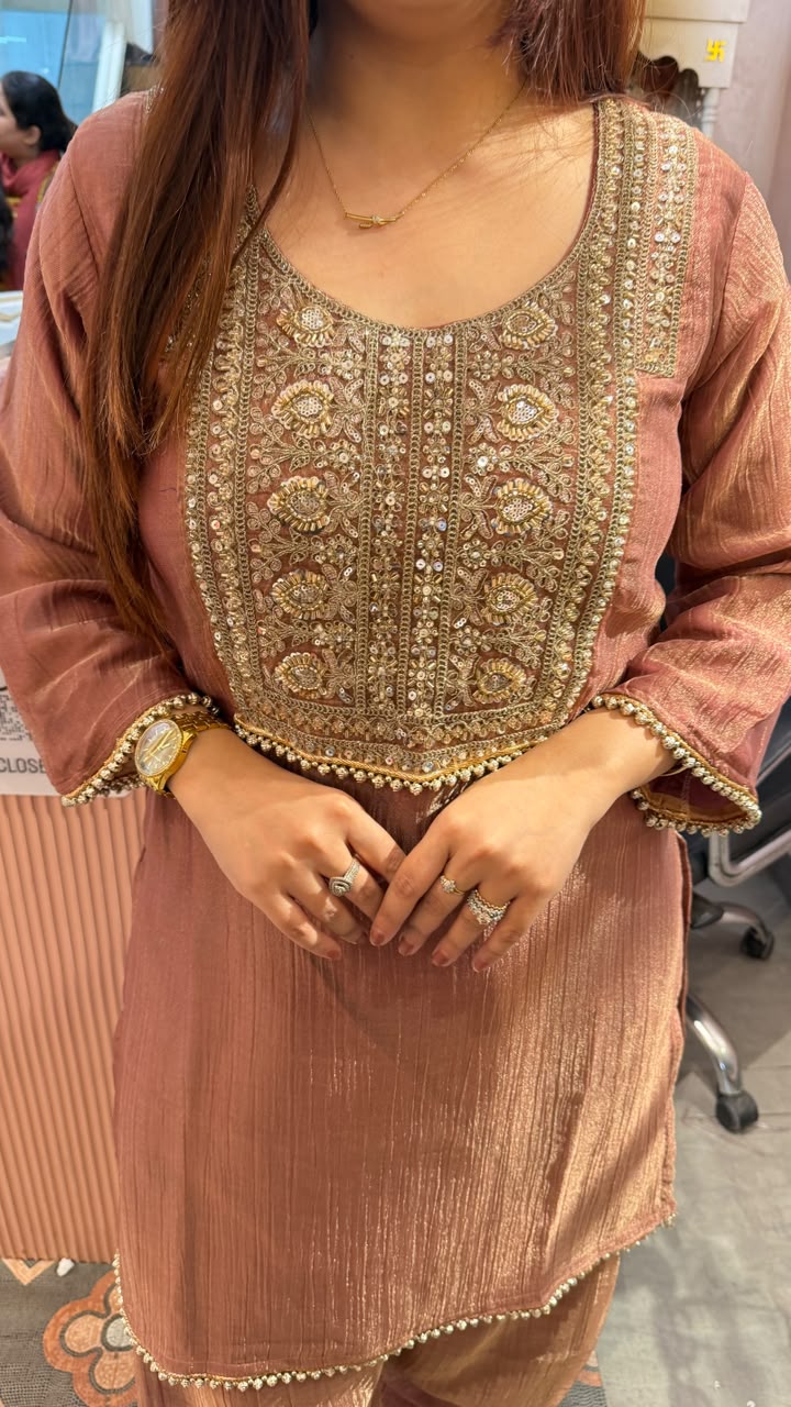 Embroidered Straight Kurta Set with Pleated Dupatta