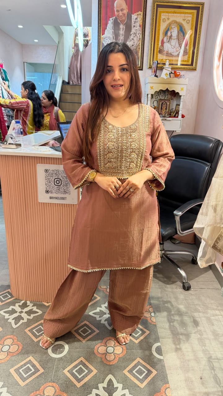 Embroidered Straight Kurta Set with Pleated Dupatta