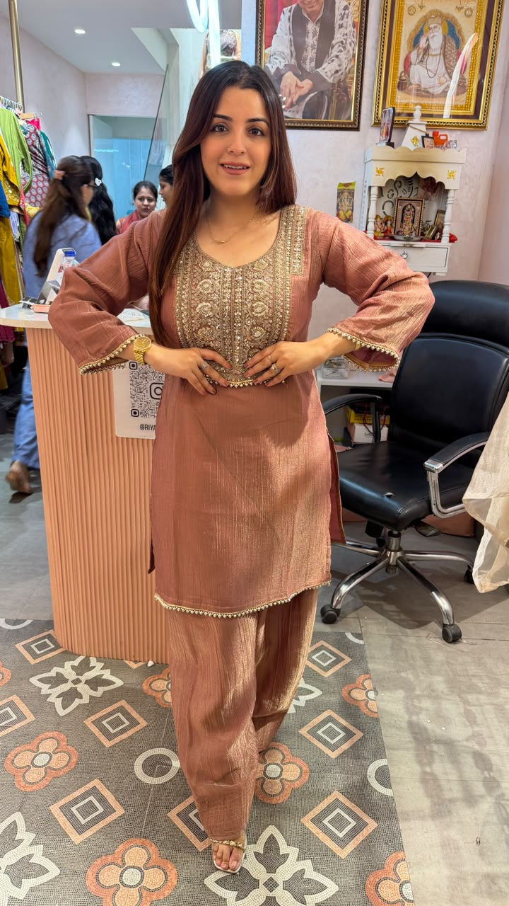 Embroidered Straight Kurta Set with Pleated Dupatta