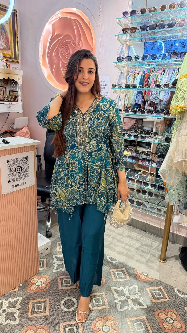 Printed Peplum Kurti Co-ord Set