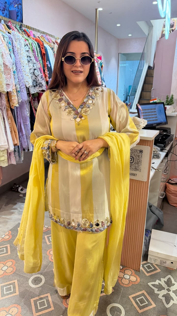 Mirror Embellished Kurta Sharara Set with Dupatta
