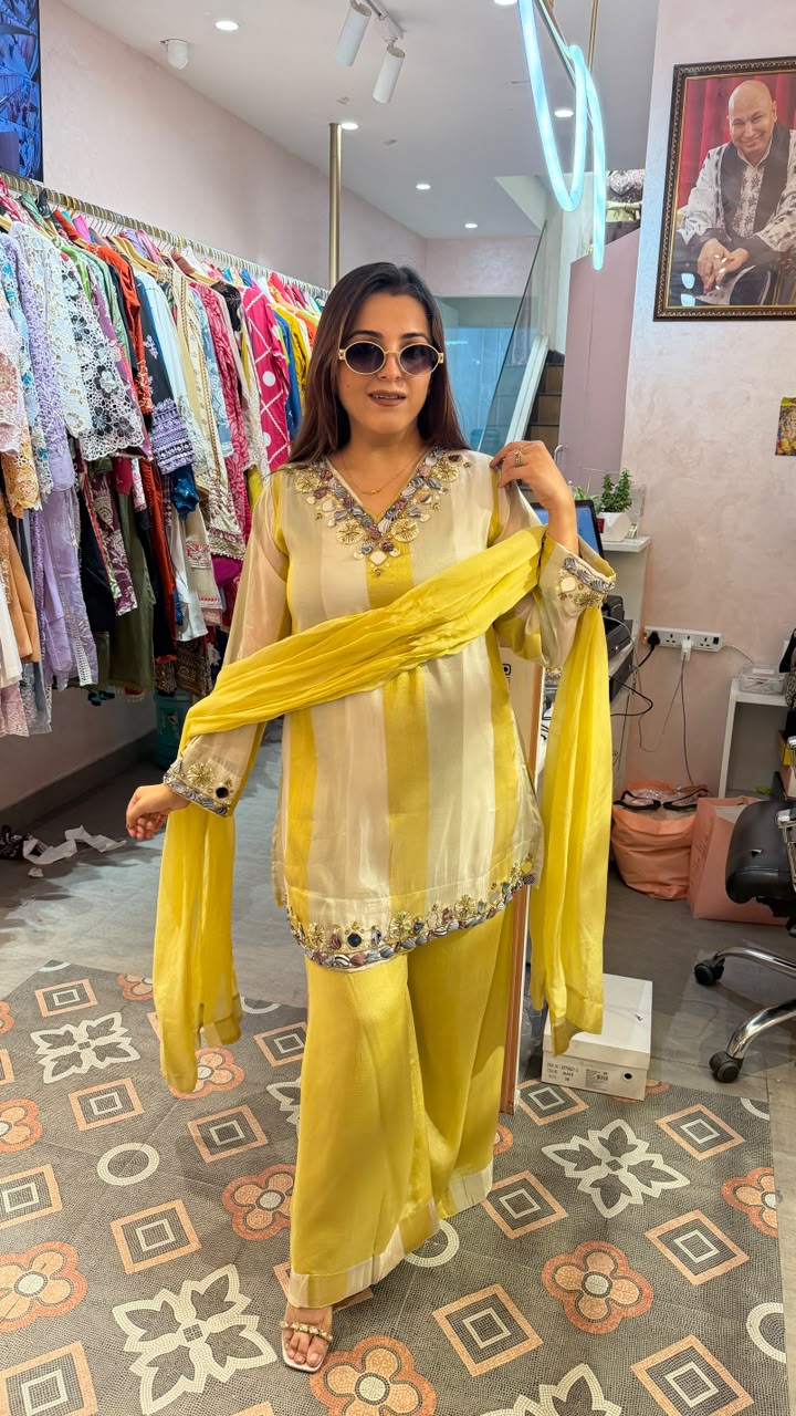 Mirror Embellished Kurta Sharara Set with Dupatta