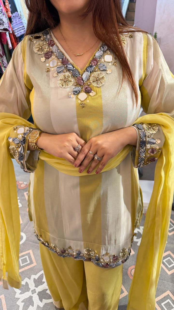 Mirror Embellished Kurta Sharara Set with Dupatta
