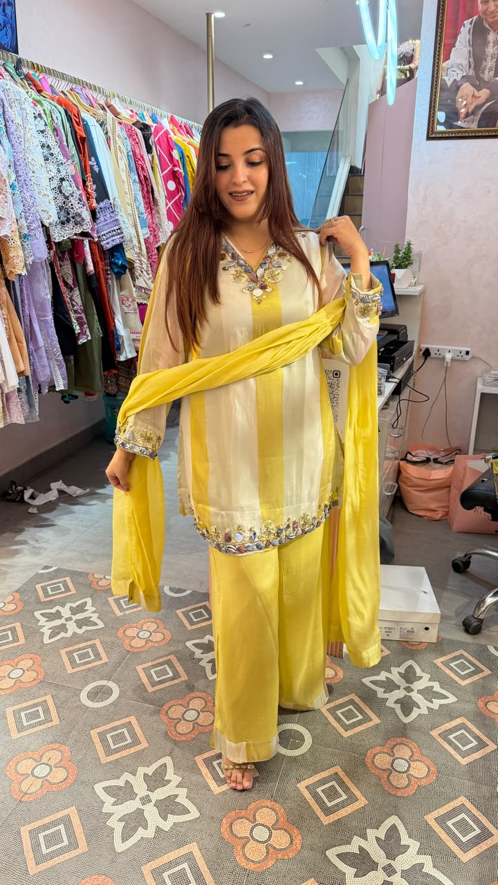 Mirror Embellished Kurta Sharara Set with Dupatta