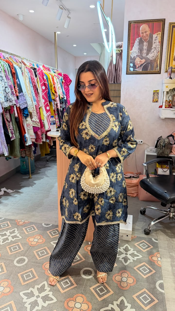 Floral Printed Kurta & Pinstripe Palazzo Co-ord Set