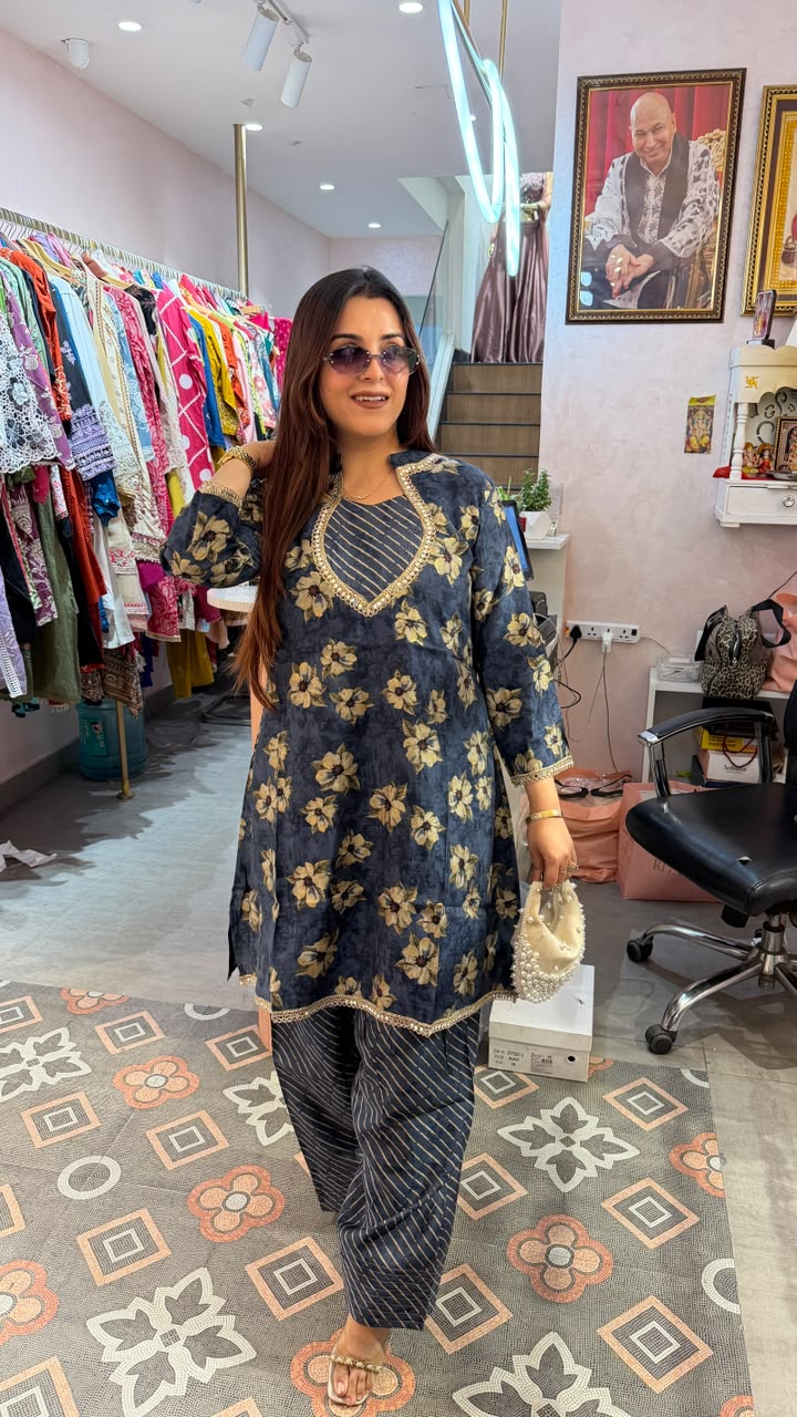 Floral Printed Kurta & Pinstripe Palazzo Co-ord Set