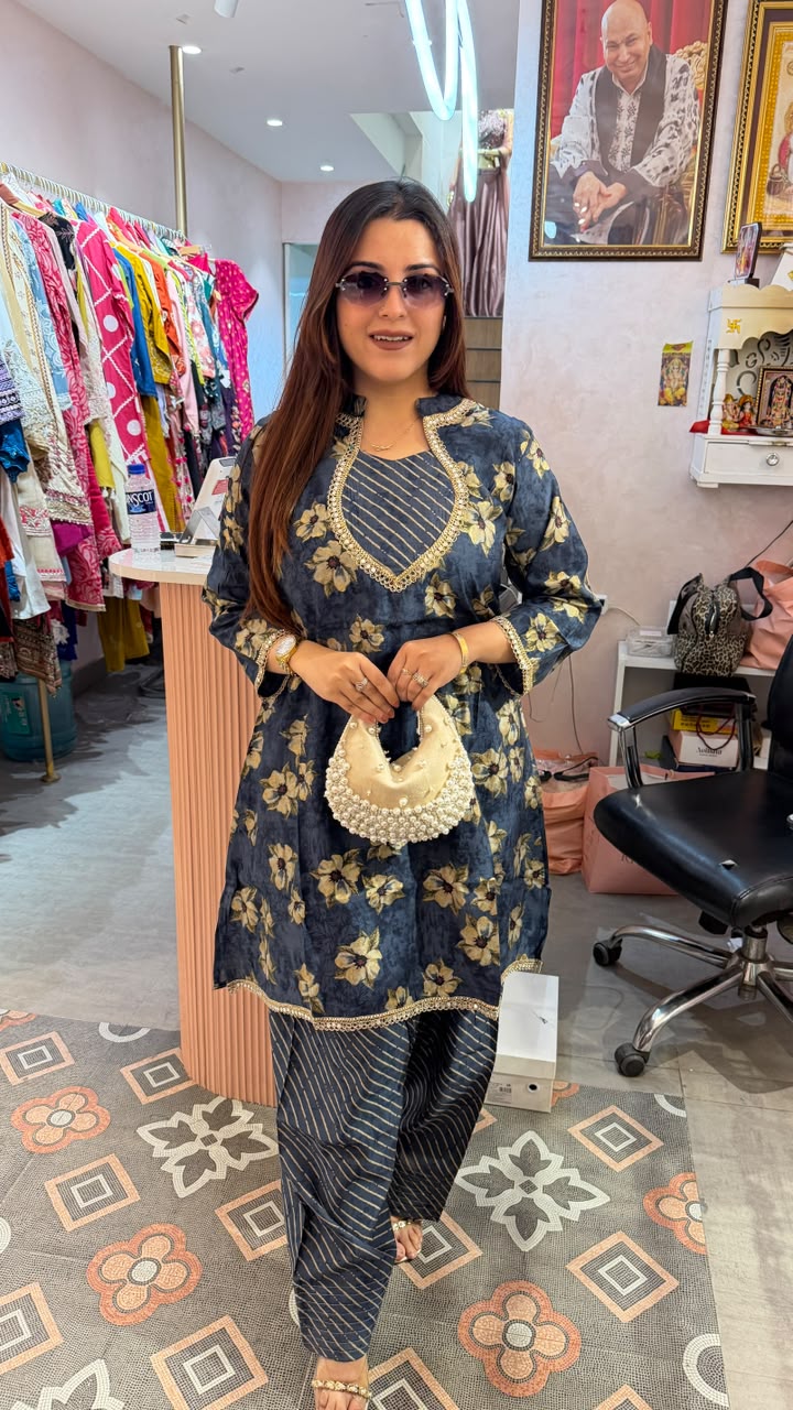 Floral Printed Kurta & Pinstripe Palazzo Co-ord Set