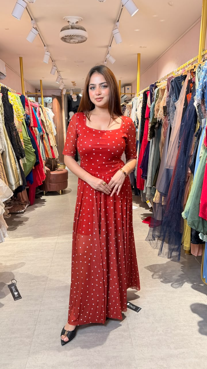 Polka Dot Mesh Maxi Dress