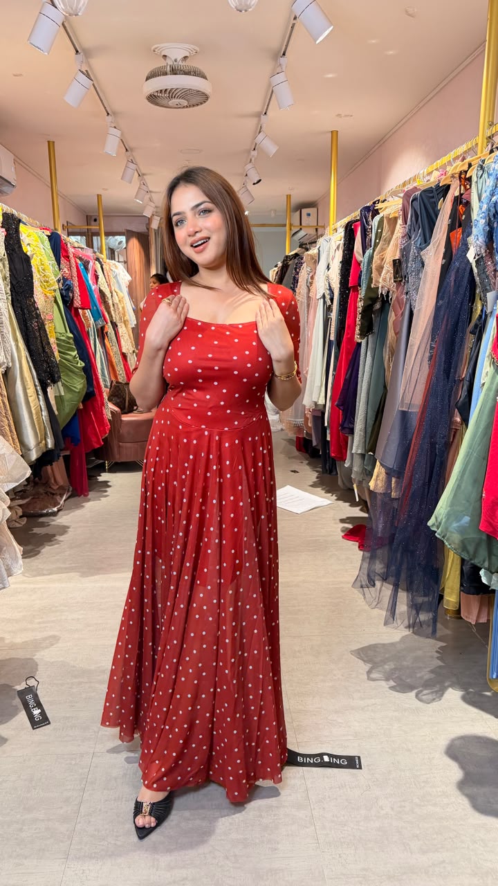 Polka Dot Mesh Maxi Dress