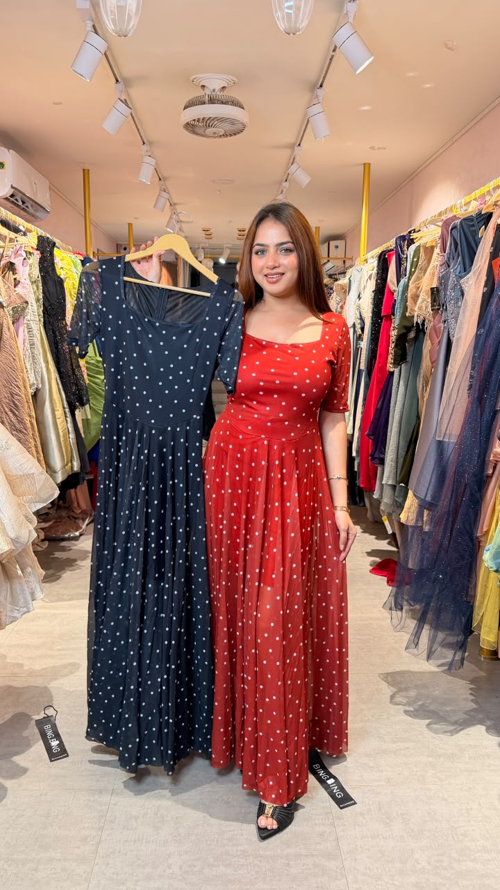 Polka Dot Mesh Maxi Dress