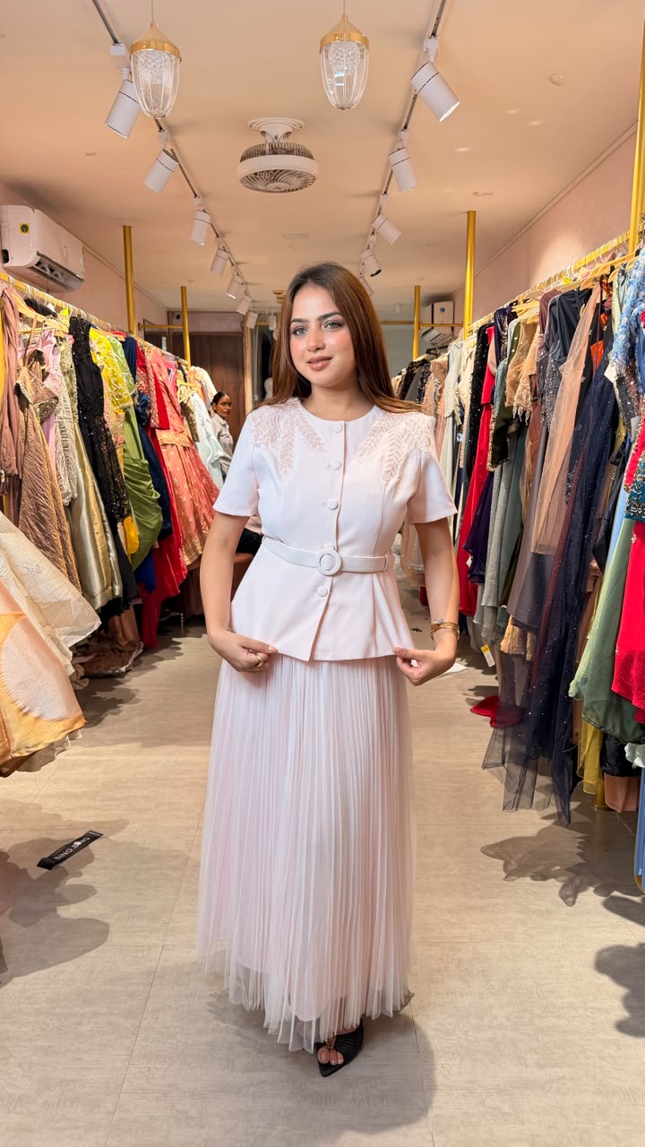 Elegant Belted Jacket & Skirt Set