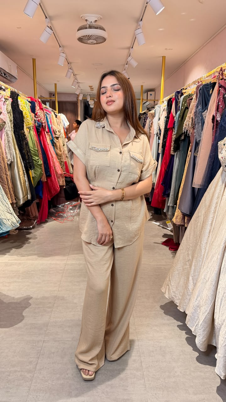 Safari Style Shirt & Wide-Leg Pants Co-ord