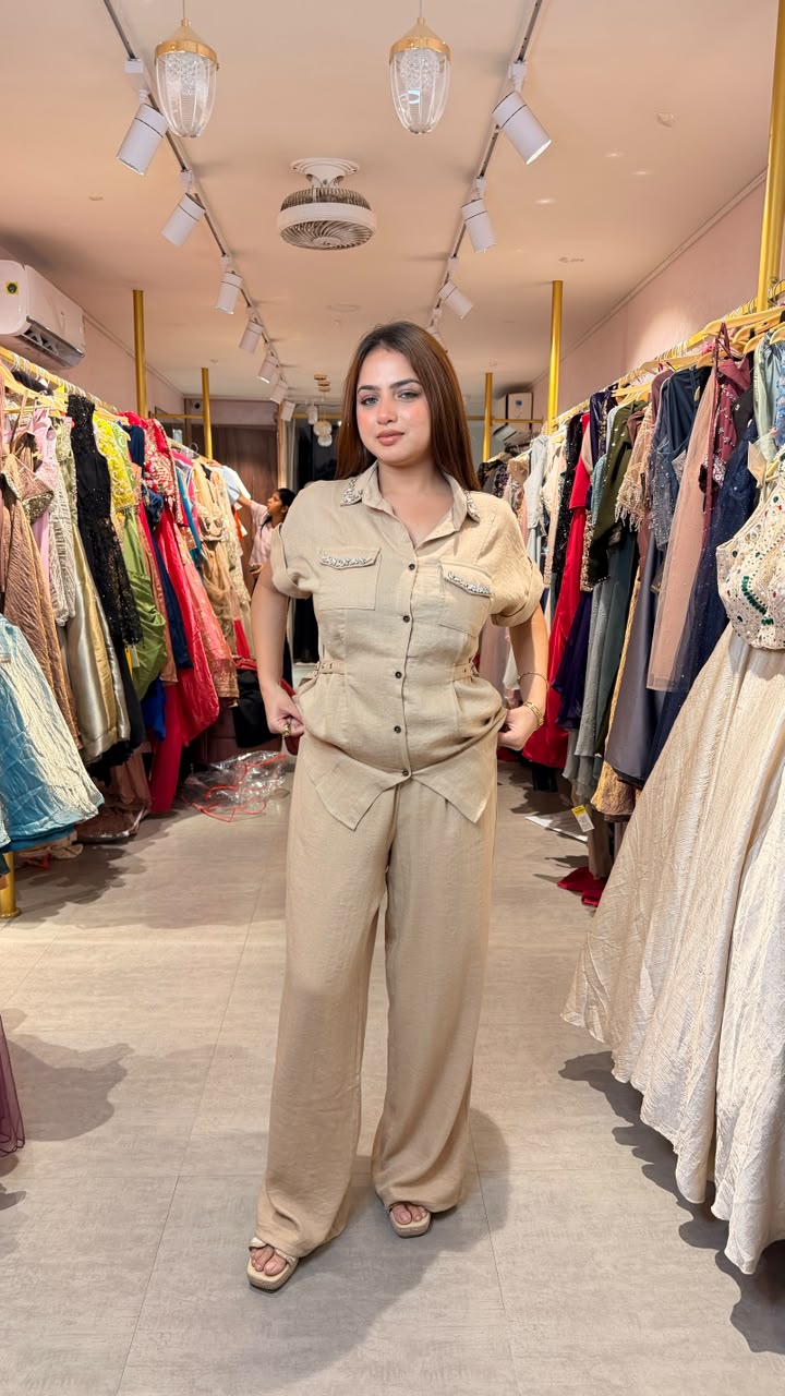 Safari Style Shirt & Wide-Leg Pants Co-ord