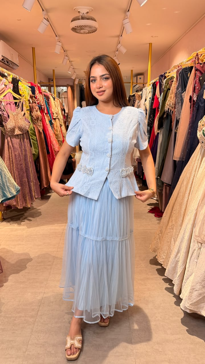 Textured Jacket with Tiered Tulle Skirt Co-ord Set