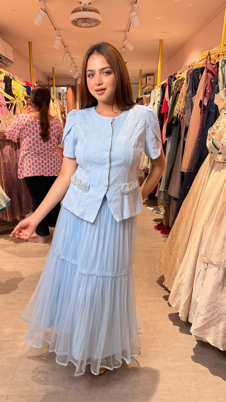 Textured Jacket with Tiered Tulle Skirt Co-ord Set