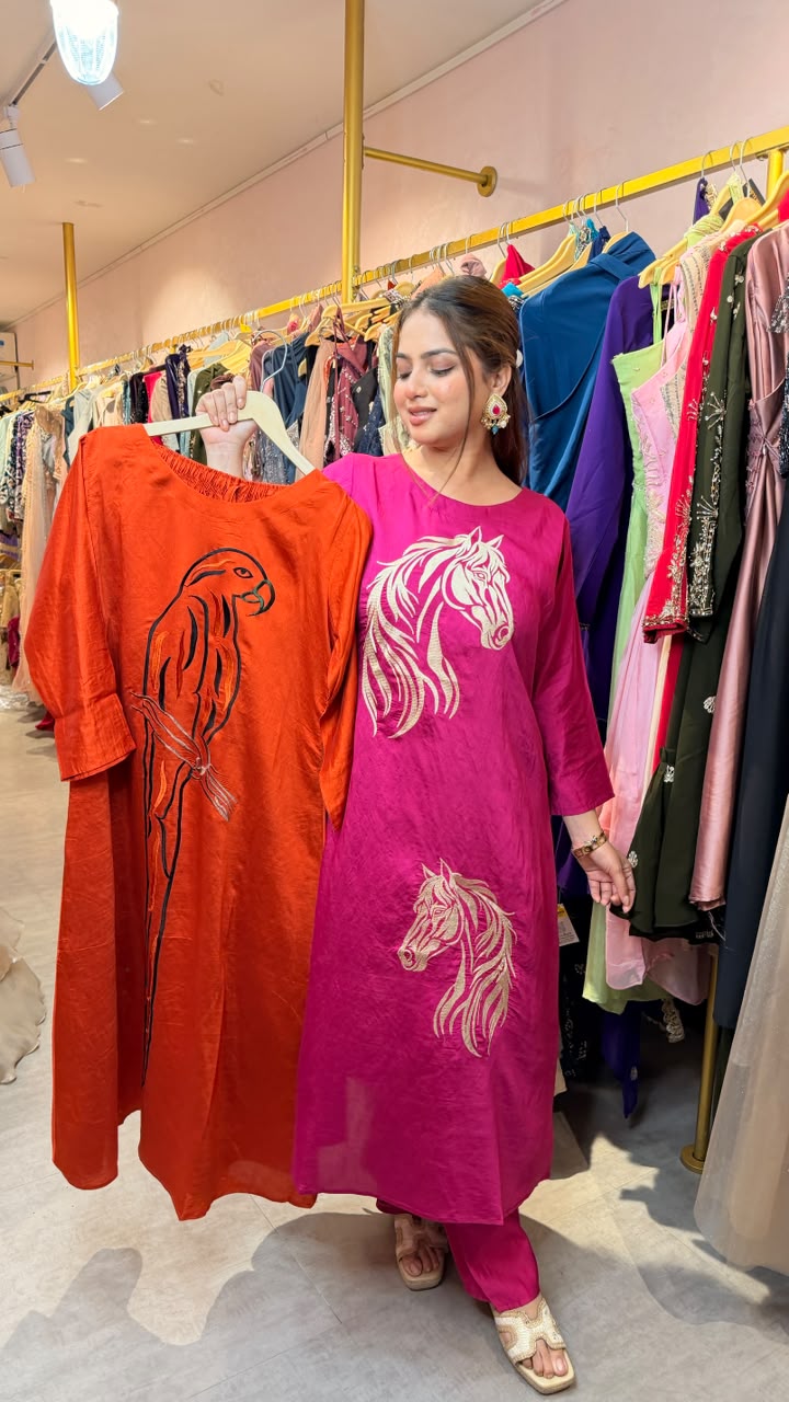 Thread work Motif Straight Kurta Set