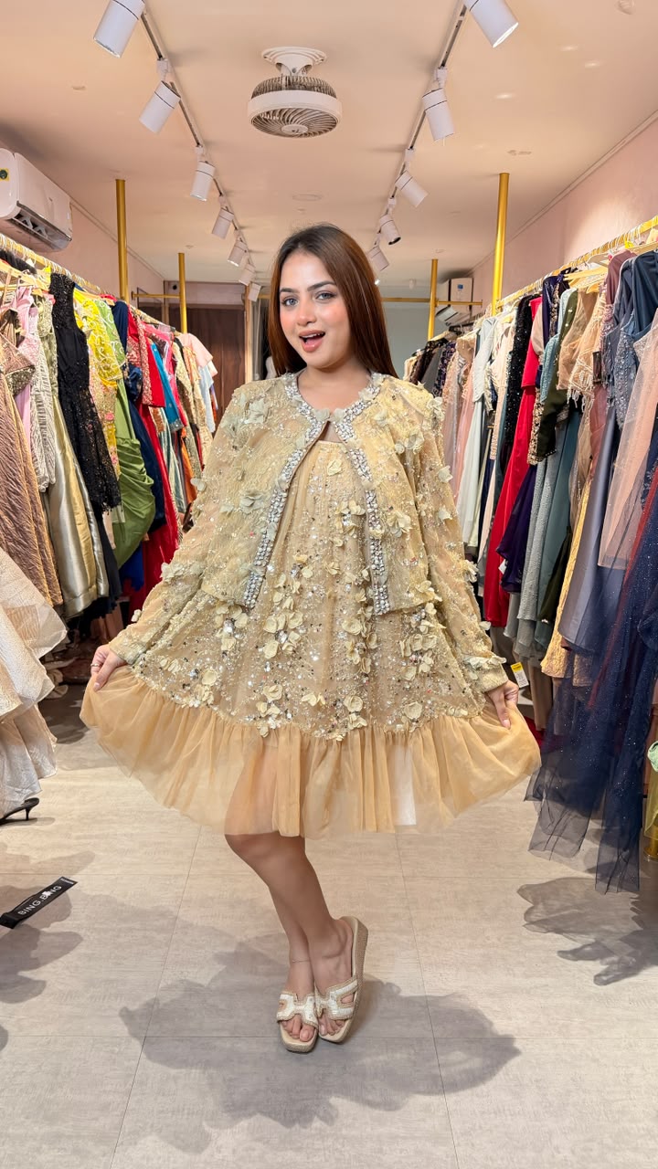 Luxury 3D Floral Embellished Baby Doll Dress with Jacket