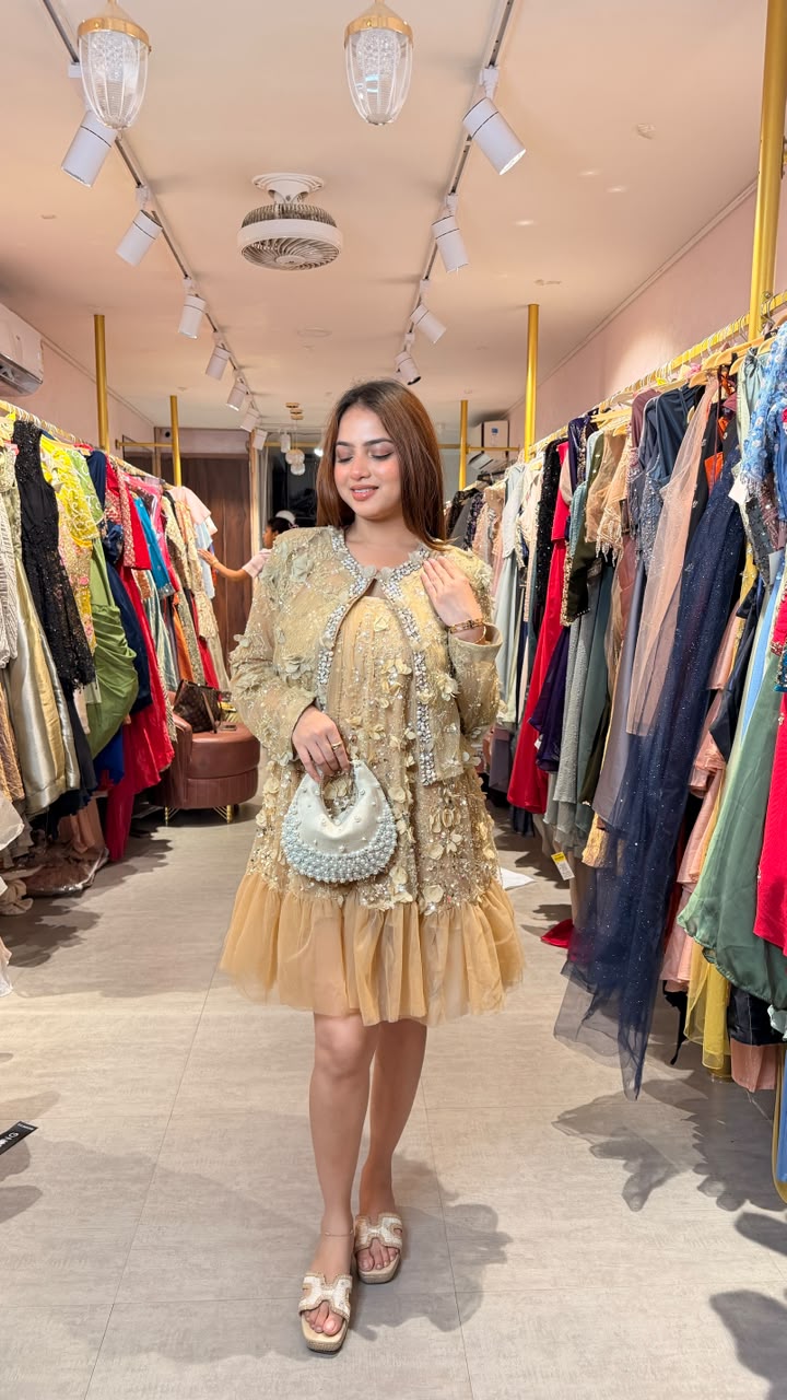 Luxury 3D Floral Embellished Baby Doll Dress with Jacket