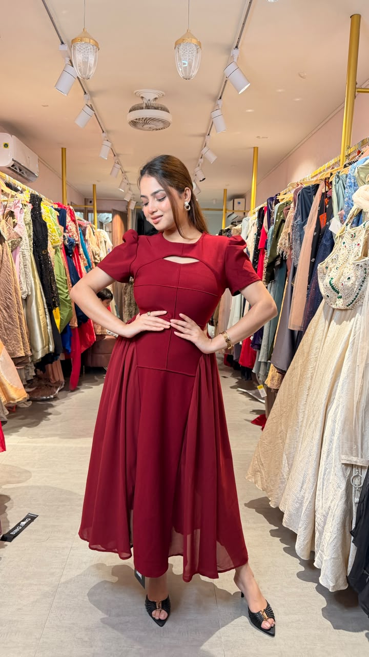 Royal Wine Draped Panel Gown