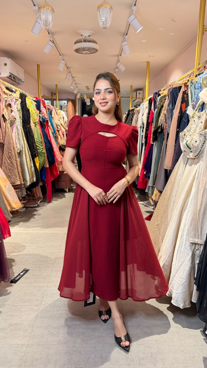 Royal Wine Draped Panel Gown