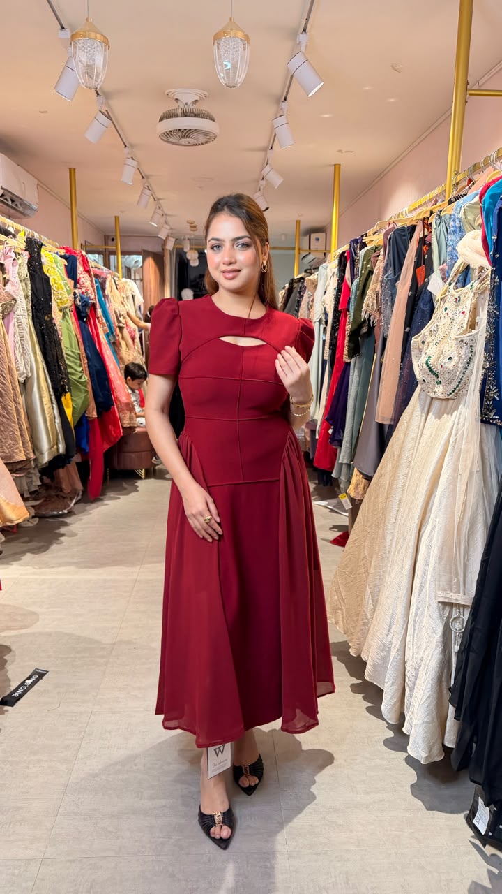 Royal Wine Draped Panel Gown