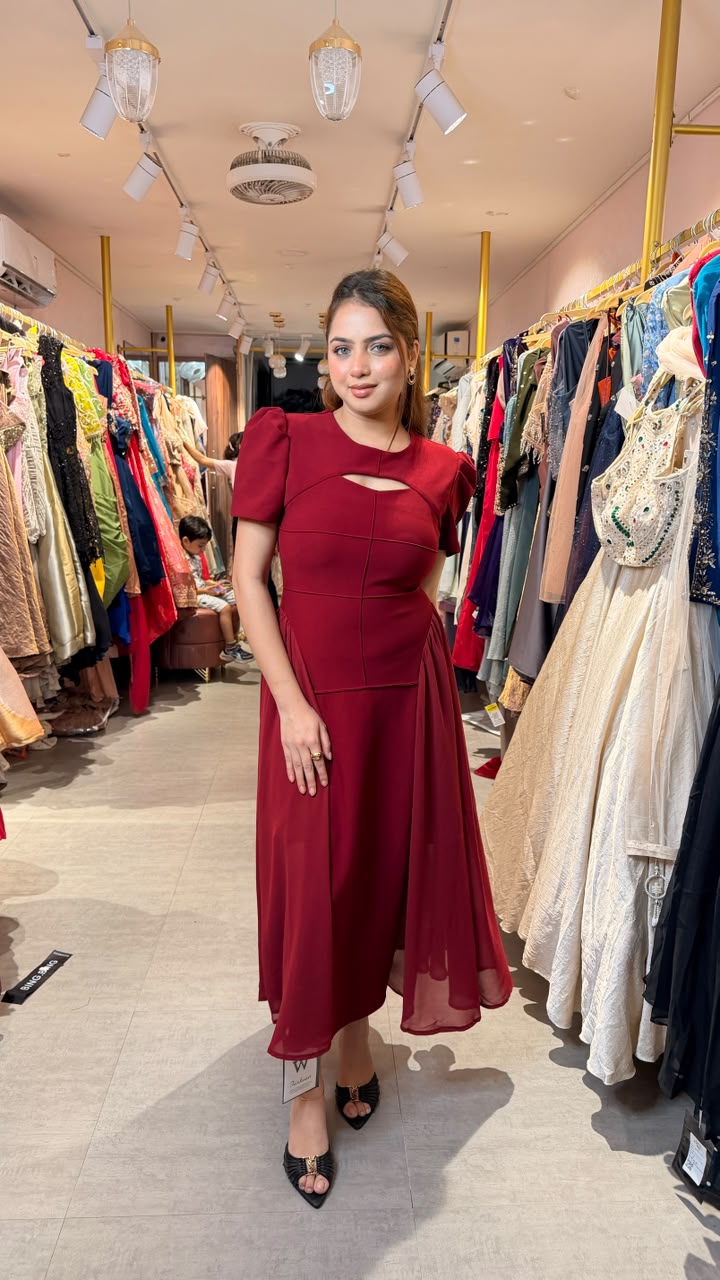 Royal Wine Draped Panel Gown