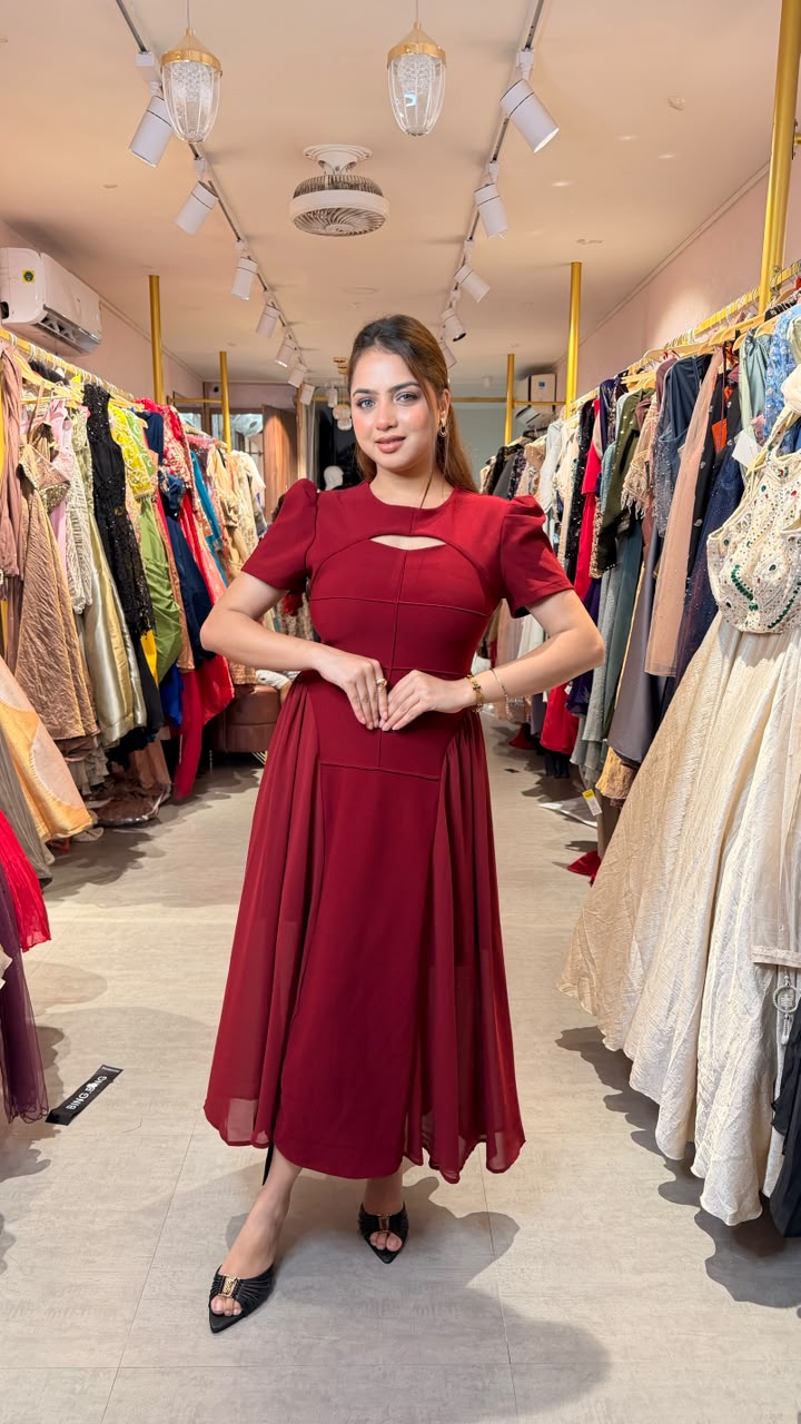 Royal Wine Draped Panel Gown