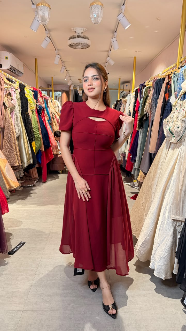 Royal Wine Draped Panel Gown