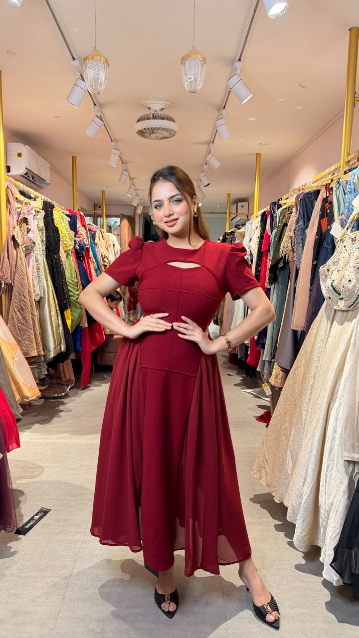 Royal Wine Draped Panel Gown