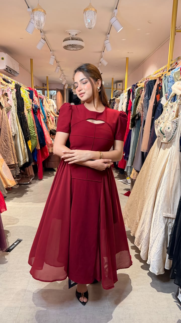 Royal Wine Draped Panel Gown