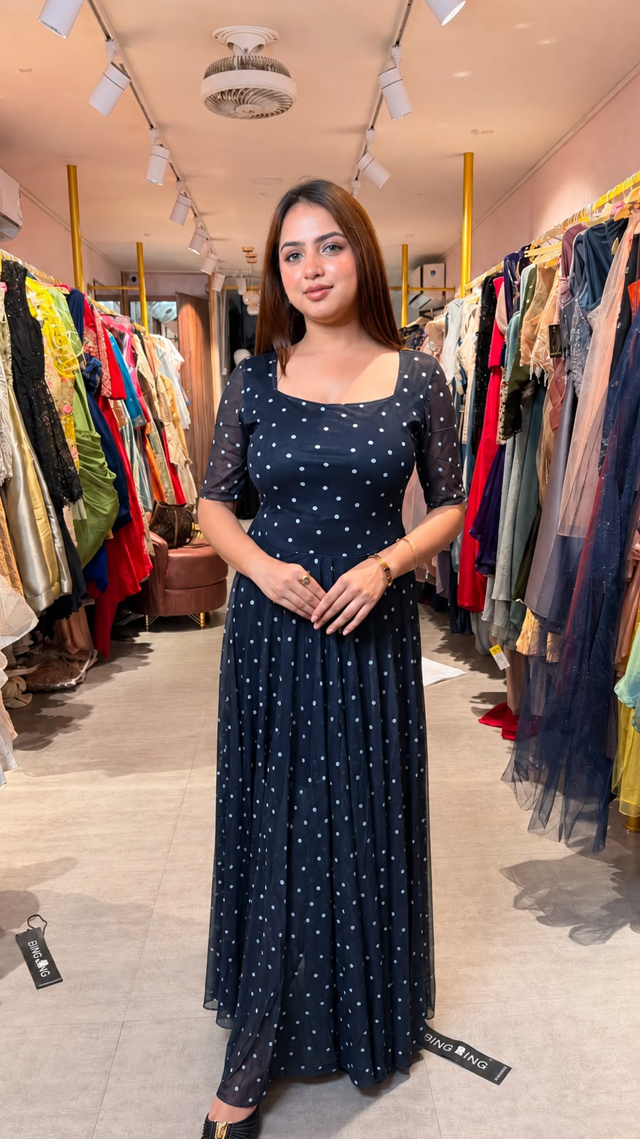 Polka Dot Mesh Maxi Dress