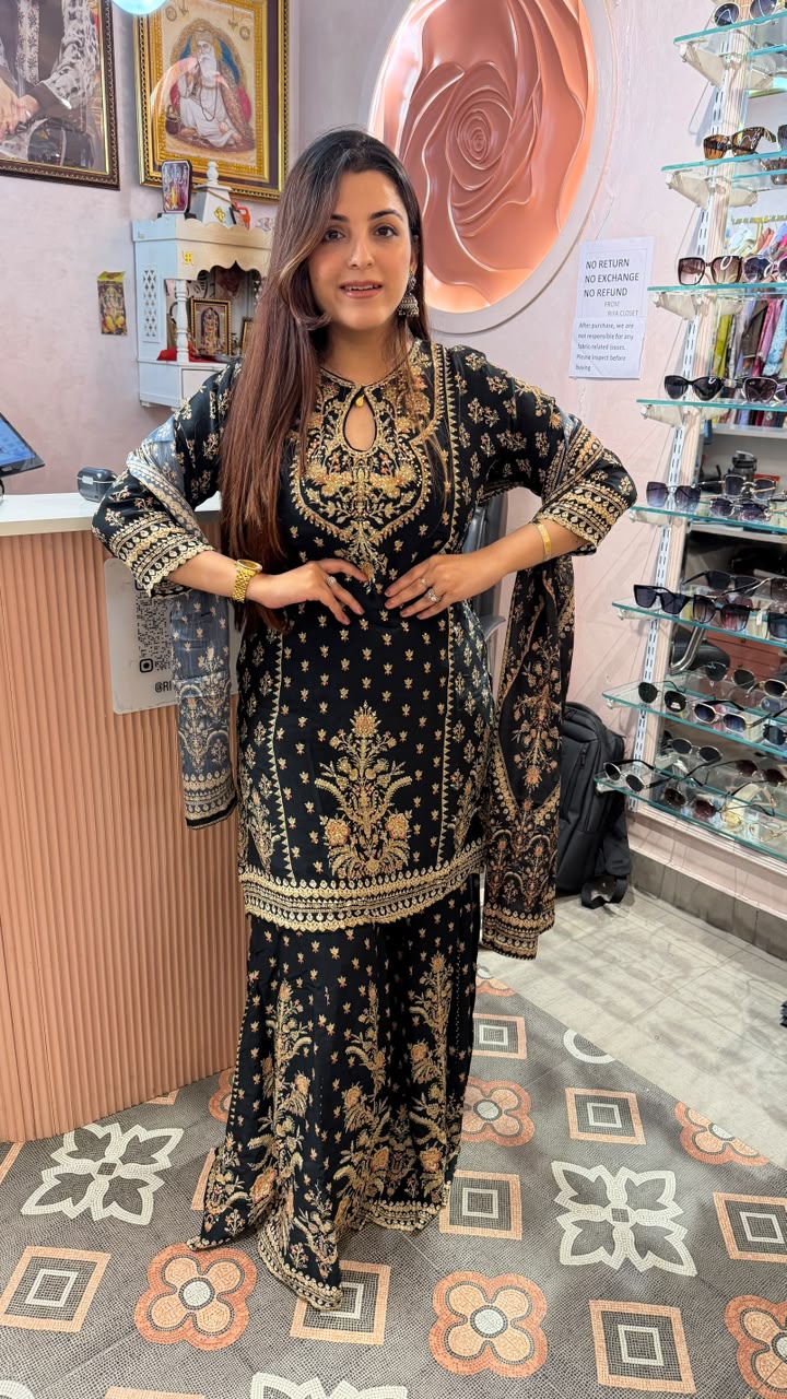 Royal Black Floral Kashmiri Embroidery Suit