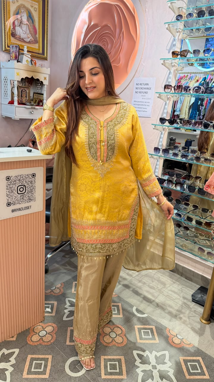 “Royal Mustard Zari Elegance” traditional 3-piece suit